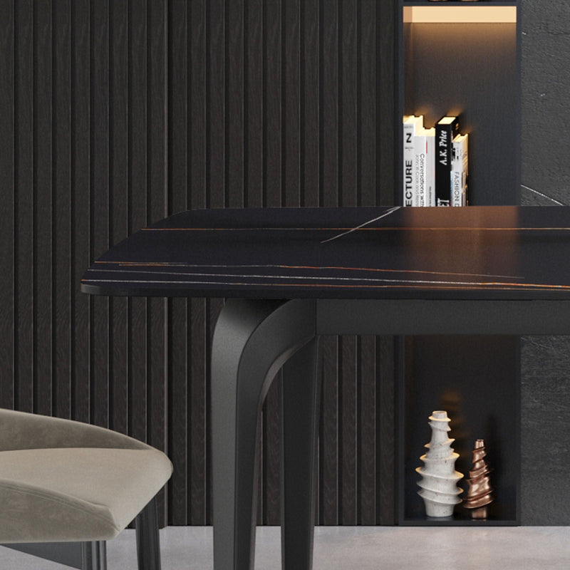 70.87" Modern Artificial Stone Curved Metal Leg Dining Table, Can Accommodate 6-8 People, photo 2 of 7