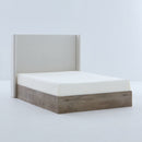 Shelton - Queen Upholstered Wingback Bed With 54" High Headboard - Ivory / Light Gray / Camel Oak by HouseOfZazla