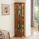 Corner Curio Cabinet With Lights, Adjustable Tempered Glass Shelves, Mirrored Back, Display Cabinet (E26 Light Bulb Not Included) by HouseOfZazla