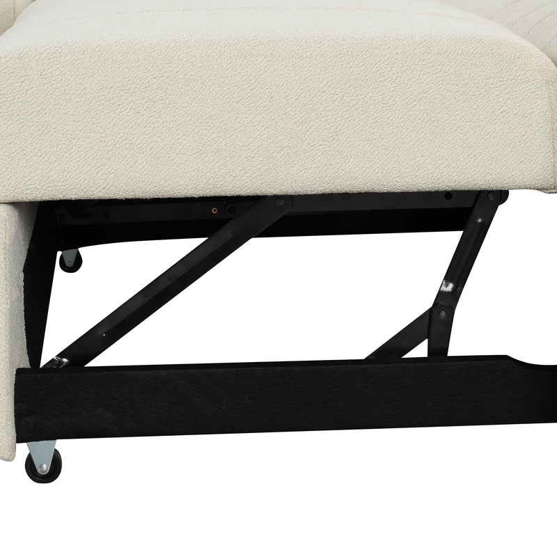 82.6" L-shaped Sectional Pull Out Sofa Bed Sleeper Sofa with Two USB Ports, Two Power Sockets and a Movable Storage Ottoman, Beige