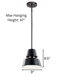 Lozano 9"W 1-Light Black Finish Metal Cone Shade Indoor/Outdoor Pendant Light by Kichler by LampsUSA