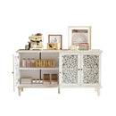 60" Antique Buffet Cabinet with Floral Carvings and Solid Wood Legs