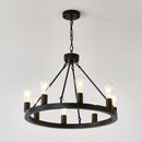 6 Light (No Bulbs) Wagon Wheel Chandelier Farmhouse Modern Small Round Chandelier For Living Room Kitchen Island Foyer Hallway Entryway Bedroom Dining Room Light Fixture Ceiling Hanging - Matte Black by HouseOfZazla