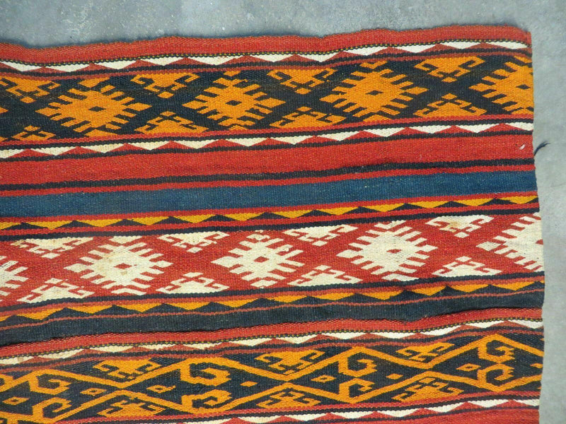 6' X 10' Antique 1930 Turkish Jajim Kilim Handmade Flat Weave Wool Rug Veg Dye