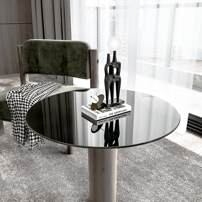 30" Inch Round Tempered Glass Table Top Black Glass 1/4" Inch Thick Round Polished Edge