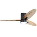 Flush Mount Ceiling Fan With Light and Remote Control, 3 Blades, Reversible DC Motor - Black by HouseOfZazla