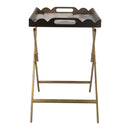 23.5x15.5x24 Brown MDF Tray Table with White Swan Motif and Iron Base by HouseOfZazla