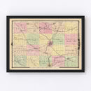 Vintage Map of Rock County, Wisconsin 1878