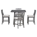 5-Piece Counter Height Dining Table Set in 2 Table Sizes with 4 Folding Leaves and 4 Upholstered Chairs for Dining Room (Gray+Beige Cushion)