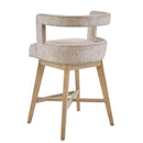 Design Swivel Counter Stool With Low Back Support Polyester And Solid Wood - Cream by HouseOfZazla