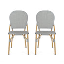 Outdoor Rattan And Aluminum Armless French Bistro Chairs (Set of 2) - Dark Gray