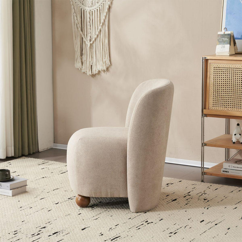 Modern Low Back Accent Chair, Upholstered Armless Living Room Chairs, Round Pine Wood Feet, for Small Living Spaces, Living Room, Bedroom, Balcony, Office, Reading Nook, Khaki