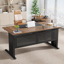 L-Shaped Executive Desk With File Cabinet, Office Workstation With Drawers, Shelves & Storage