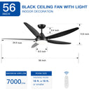 56 In Intergrated LED Ceiling Fan Lighting with Black ABS Blade