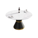 Modern Artificial Stone Round Carbon Steel Base Dining Table, Can Accommodate 6 People by Unique Piece Furniture