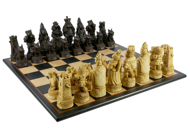 Chess Set  - Cats & Dogs Chess Pieces on Black/Birdseye Maple Chess Board