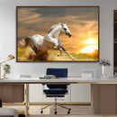 Large Wall Art Galloping White Horse at Sunset Canvas Print