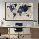 Vintage Blue World Map Canvas Wall Art – Antique Style