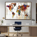 Vintage World Map Canvas Wall Art Print, Warm Tone Global