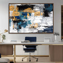 Blue and Gold Abstract Canvas Wall Art – Triptych Modern