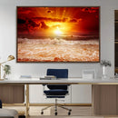Red Sunset Ocean Beach Canvas Wall Art Beach Canvas, Coastal