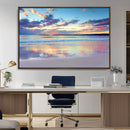 Tranquil Pastel Sunset Beach Triptych Canvas Art, Soothing