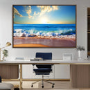 Tropical Beach Sunset Canvas Art, Ocean Waves and Sandy