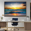 Vibrant Ocean Sunrise Over Golden Beach Waves, Giclee Canvas
