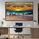 Ocean Sunrise Over Golden Beach Waves, Giclee Canvas Wall