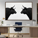 Spanish Bull Art - Framed Black and White Bull Canvas Print