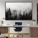 Foggy Black and White Forest Canvas Wall Art, 3 Panel Misty