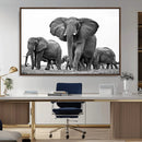 Black White Elephant Family Wall Art Canvas Print