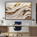 Gold and White Abstract Wave Canvas – Elegant Flowing Design