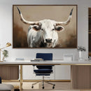 White Longhorn Bull Wall Art Canvas Print – Framed and Ready by MyGreatCanvas | Canvas Wall Art Prints | Photo Prints & Wall Decor