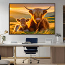 Scottish Cow and Baby Cow Canvas Wall Art Animal Print