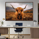 Highland Cow Longhorn Wall Art – Rustic Canvas Print, Framed