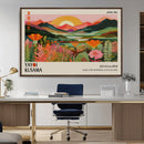 Framed Yayoi Kusama Print, Vibrant Floral Mountain Art
