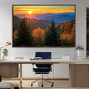 Golden Sunset Over Mountain Forest Canvas Wall Art Print -