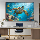 Sea Turtle Underwater Canvas Wall Art Print - Vibrant Ocean