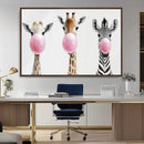 Bubblegum Animals Canvas Wall Art - Playful Giraffe and