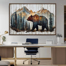Rustic Grizzly 399 Bear and Mountain Wood Canvas Wall Art -