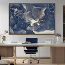 Large Abstract Blue and Gold Canvas Wall Art Fluid Ink