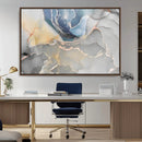 Large Abstract Blue and Gold Canvas Wall Art | Fluid Ink