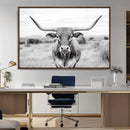 Highland Cow Wall Art Canvas Print – Black and White Western