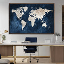 Vintage World Map Canvas Wall Art - Framed Map Print for