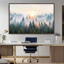 Misty Pine Forest Wall Art Canvas, Sunrise Over Foggy Trees