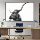 Longhorn Wall Art Canvas Print – Framed Monochrome Ranch Cow