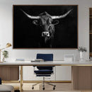Texas Longhorn Wall Art Canvas Print – Framed Monochrome