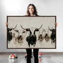 Longhorn Cattle Wall Art Canvas Print – Framed Bison Herd