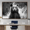 Grizzly Bear Wall Art Canvas Print – Framed Black White